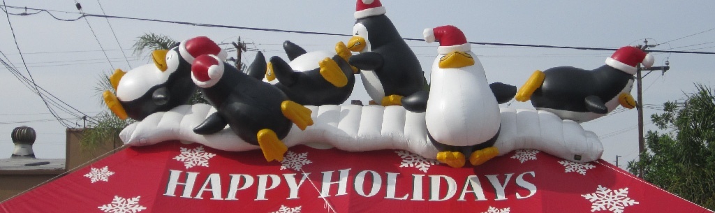 Happy Holidays Tent with Inflatable Penguins
